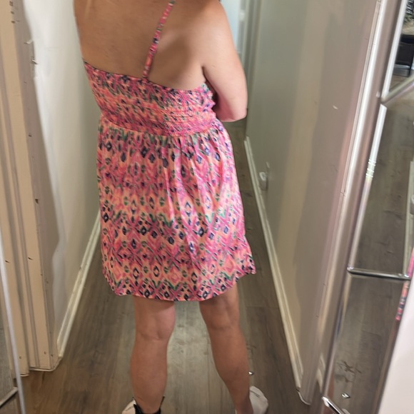 Roxy Neon Pink & multi colored patterned dress w front zip & spaghetti straps - Picture 12 of 12